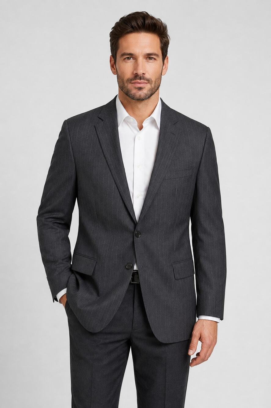 Chaps Gray Pinstripe Wool 2 Button Blazer Sport Coat Suit Jacket Mens Size 48R